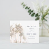 Moderne Palmboom Trouw Save The Date Aankondigingskaart (Staand voorkant)