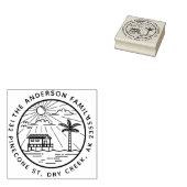 Moderne palmboom & zon ronde familienaam adres rubberstempel (Gestempeld)