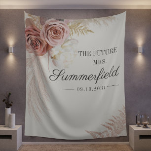 Moderne Pampagras Taupe Bruiloftsshower Wandkleed