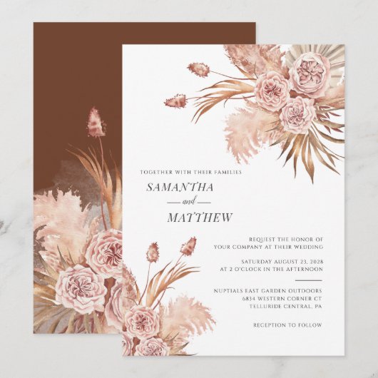 Moderne Pampagras Watercolor Botanisch Kaart (Voorkant / Achterkant)