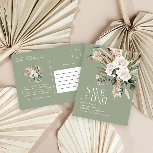 Moderne pampas eucalyptus sage groene elegant aankondigingskaart