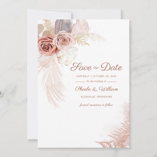 Moderne Pampas Gras Bloemrijke Script Bewaar De Da Save The Date (Voorkant)