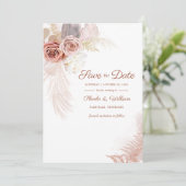 Moderne Pampas Gras Bloemrijke Script Bewaar De Da Save The Date (Staand voorkant)