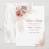 Moderne Pampas Gras Bloemrijke Script Bewaar De Da Save The Date (Voorkant / Achterkant)