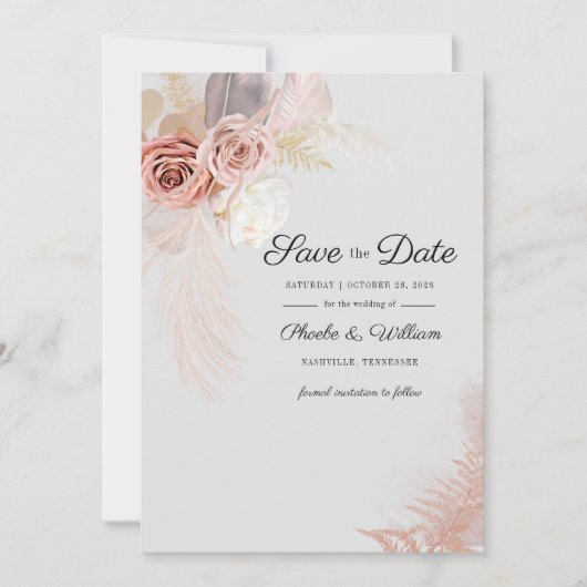 Moderne Pampas Gras Bloemrijke Script Bewaar De Da Save The Date (Voorkant)