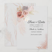 Moderne Pampas Gras Bloemrijke Script Bewaar De Da Save The Date (Voorkant / Achterkant)
