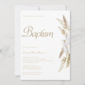 Moderne Pampas gras wit goud doop uitnodiging (Voorkant)