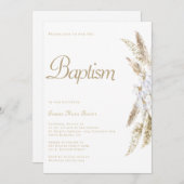 Moderne Pampas gras wit goud doop uitnodiging (Voorkant / Achterkant)