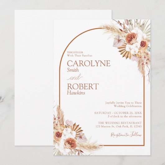 moderne pampas grass bohemian terracotta bruiloft  kaart (Voorkant / Achterkant)