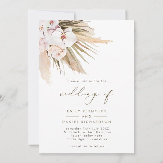 Moderne Pampas Grass & Calligraphy Wedding Kaart (Voorkant)