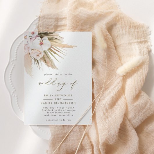 Moderne Pampas Grass & Calligraphy Wedding Kaart