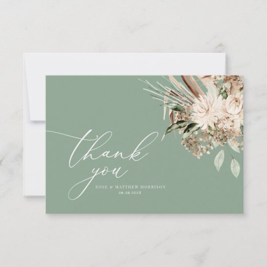 Moderne pampas grassalie groene bruiloft bedankkaart (Voorkant)