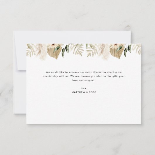 Moderne pampas grassalie groene bruiloft bedankkaart (Achterkant)