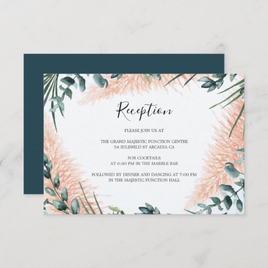 Moderne Pampas groen loof bruiloft receptie Informatiekaartje (Voorkant / Achterkant)