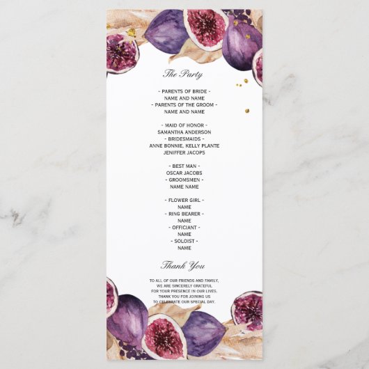 Moderne Pampas & Paarse Vijgen Schoonheid Kader Menu (Achterkant)