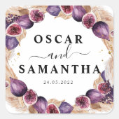 Moderne Pampas & Paarse Vijgen Schoonheid Kader Vierkante Sticker (Voorkant)