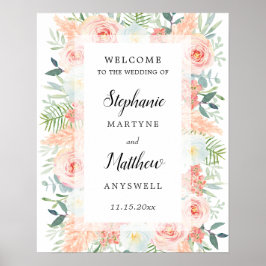 Moderne Pampas Rozen Bloemen Waterverf Bruiloft Poster