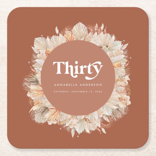 Moderne pampas terracotta, 30ste verjaardag kartonnen onderzetters (Voorkant)