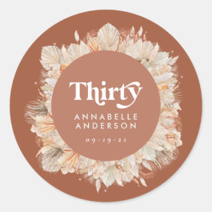 Moderne pampas terracotta, 30ste verjaardag ronde sticker
