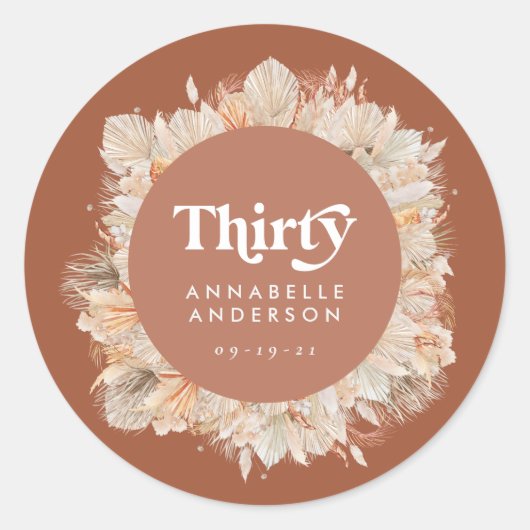 Moderne pampas terracotta, 30ste verjaardag ronde sticker (Voorkant)