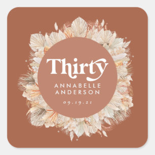 Moderne pampas terracotta, 30ste verjaardag vierkante sticker