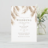 Moderne pampas witte bruiloft uitnodiging (Staand voorkant)