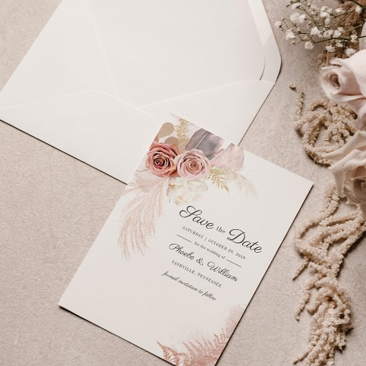 Moderne Pampasgras Bloemschrift Save The Date