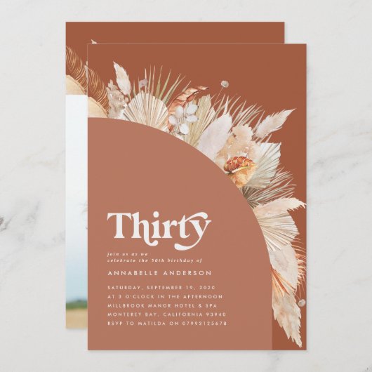 Moderne pampasgras terracotta 30e verjaardag foto (Voorkant / Achterkant)