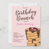 Moderne pancake verjaardagsbrunch illustratie roze kaart (Voorkant)