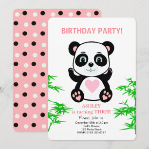 Moderne Panda Beer Kinderen Verjaardagsuitnodiging Kaart