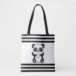 Moderne panda beer & zwart wit gestreept tote bag