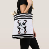 Moderne panda beer & zwart wit gestreept tote bag (Dichtbij)