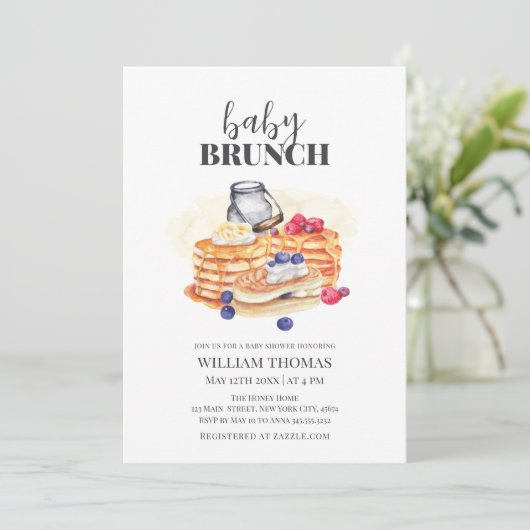 Moderne Pannenkoek Baby Brunch Baby shower Kaart (Staand voorkant)