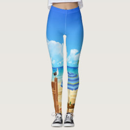 Moderne panorama-patroon van de strandoceaan leggings