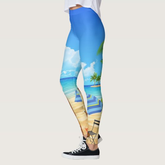 Moderne panorama-patroon van de strandoceaan leggings (Links)