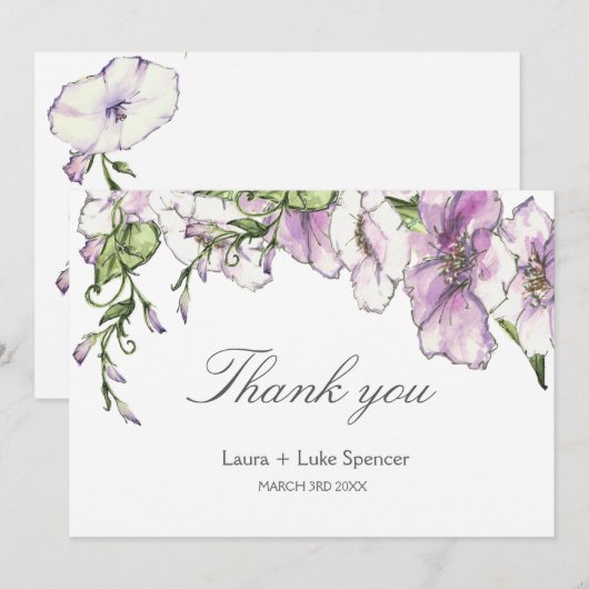 Moderne Pansy Bruiloft Bedankt (Voorkant / Achterkant)