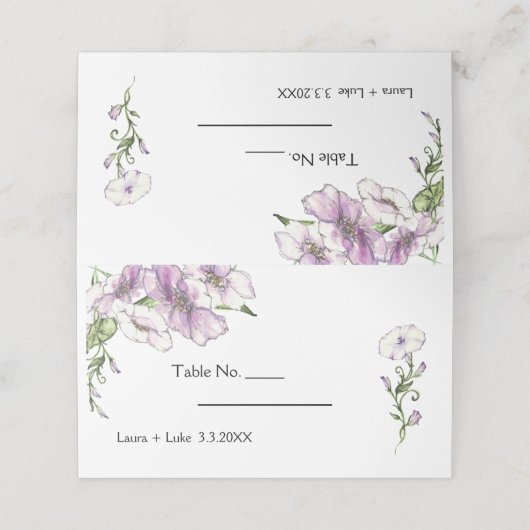 Moderne Pansy bruiloft Plaatskaartje (Buitenkant ongevouwen)