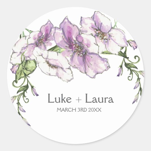 Moderne Pansy bruiloft Ronde Sticker (Voorkant)