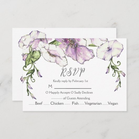 Moderne Pansy bruiloft RSVP Kaartje (Voorkant / Achterkant)