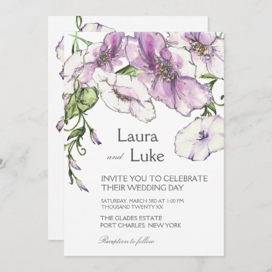 Moderne Pansy bruiloft uitnodiging (Voorkant / Achterkant)