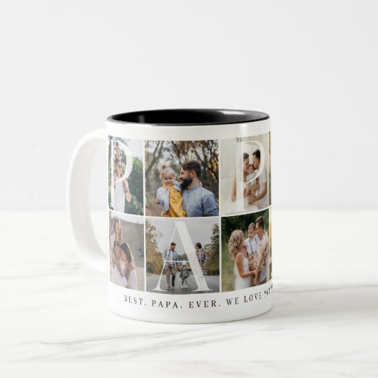 Moderne Papa Collage, 10 Fotorooster, Gift voor Pa Tweekleurige Koffiemok (Voorkant links)