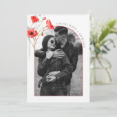 Moderne papaver rode bloemen boog foto bruiloft kaart (Staand voorkant)