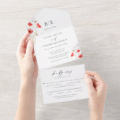 Moderne papaver rode bloemen monogram bruiloft all in one uitnodiging (Afscheurbaar)