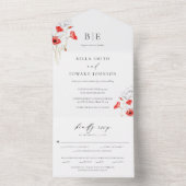 Moderne papaver rode bloemen monogram bruiloft all in one uitnodiging (Binnen)