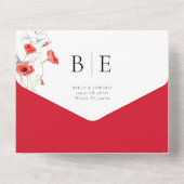 Moderne papaver rode bloemen monogram bruiloft all in one uitnodiging (Achterkant)