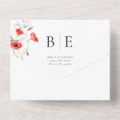 Moderne papaver rode wilde bloemen monogram bruilo all in one uitnodiging (Achterkant)