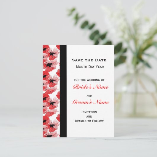 Moderne papaver sla de datum op save the date (Staand voorkant)