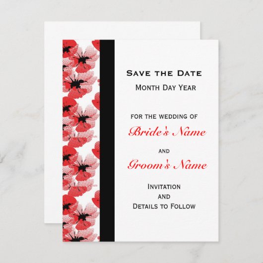 Moderne papaver sla de datum op save the date (Voorkant / Achterkant)