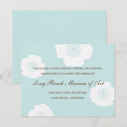 Moderne papaver-weddenschapskaart - Aqua Blue Informatiekaartje (Voorkant / Achterkant)