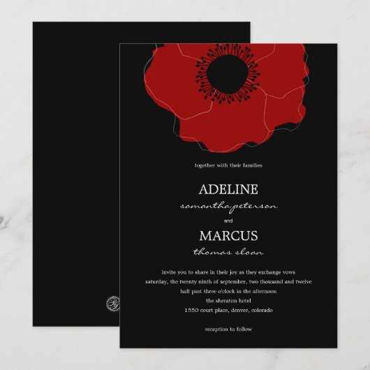 Moderne papaverbruidingen (rood/zwart) kaart (Voorkant / Achterkant)